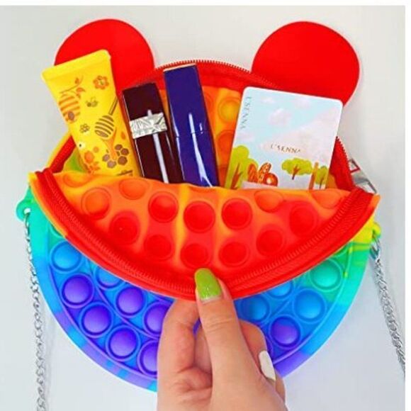 Rainbow Mouse Pop Fidget Purse with Metal Chain - Picture 2 of 3